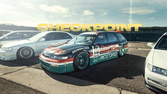 Honda Accord wagon with livery and air ride suspension parked at Kyusha Club monthly event in Phoenix Arizona.